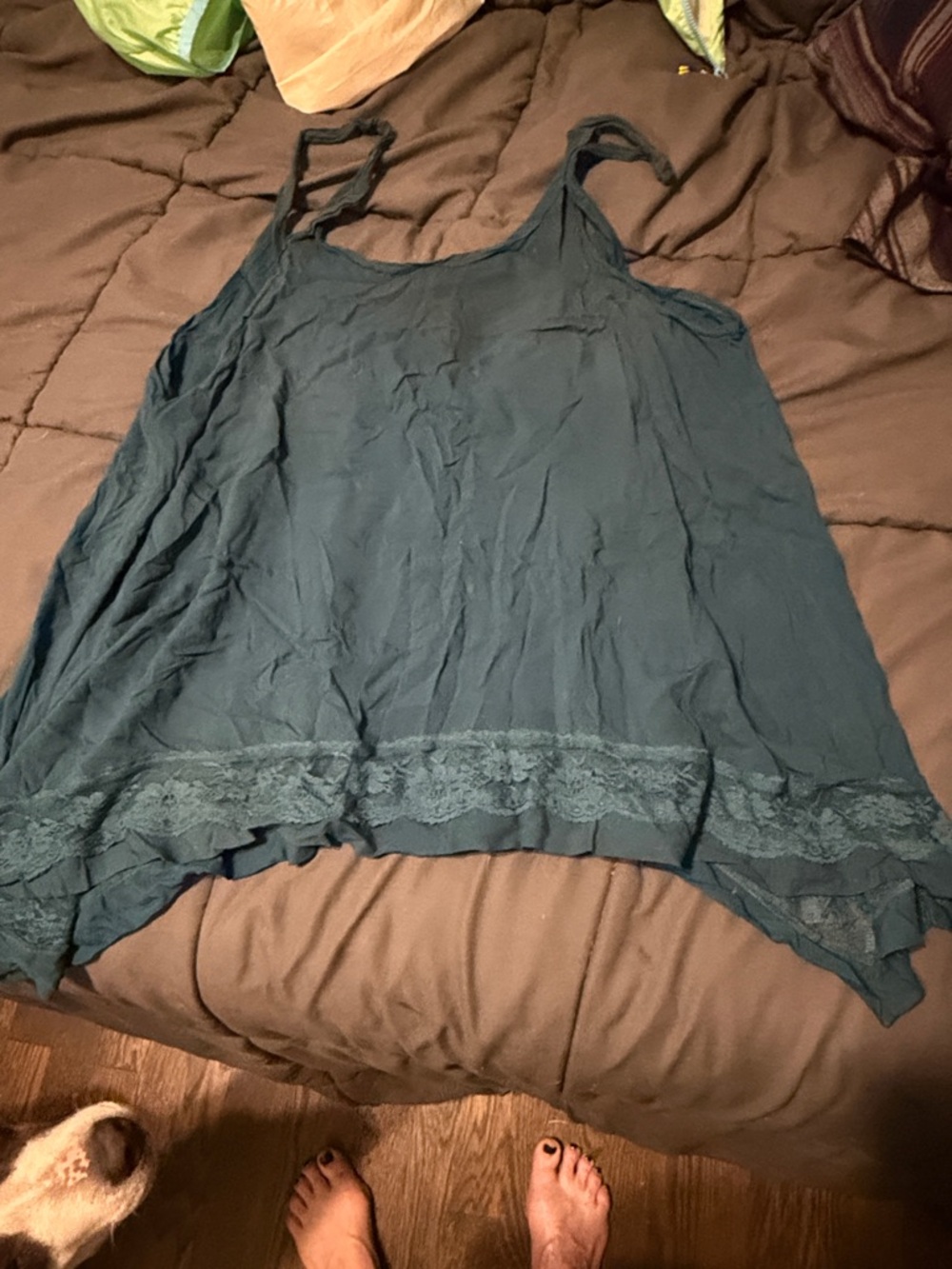 Free People Teal Lace-Trim Camisole Tank